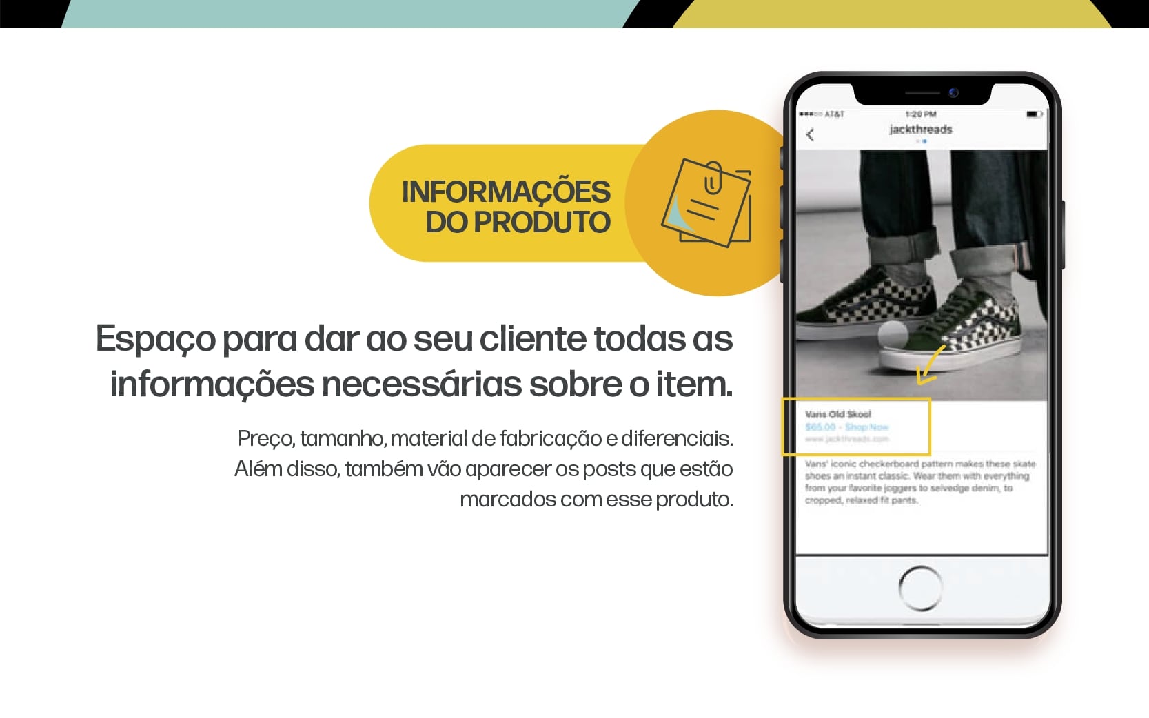espaço para informações do produto