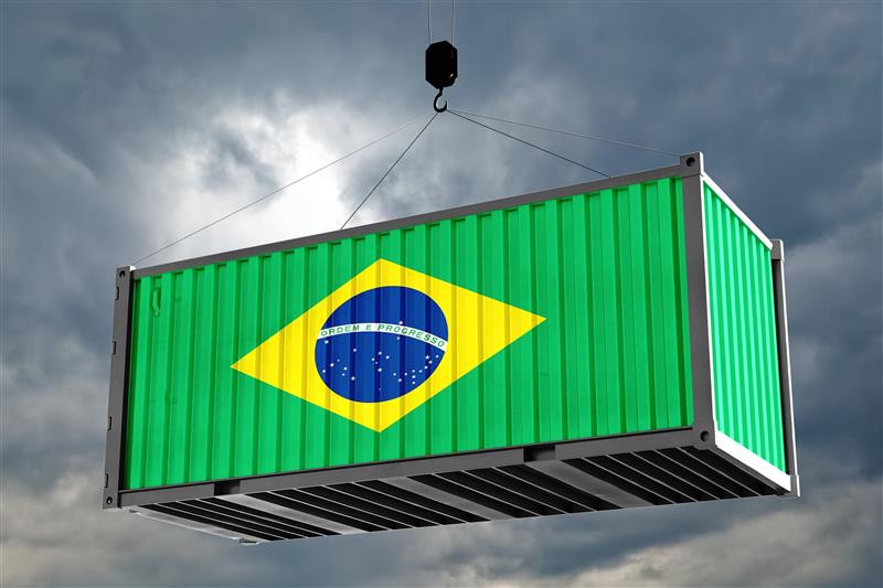 acredita exportação - Container no ar personalizado com a bandeira do brasil