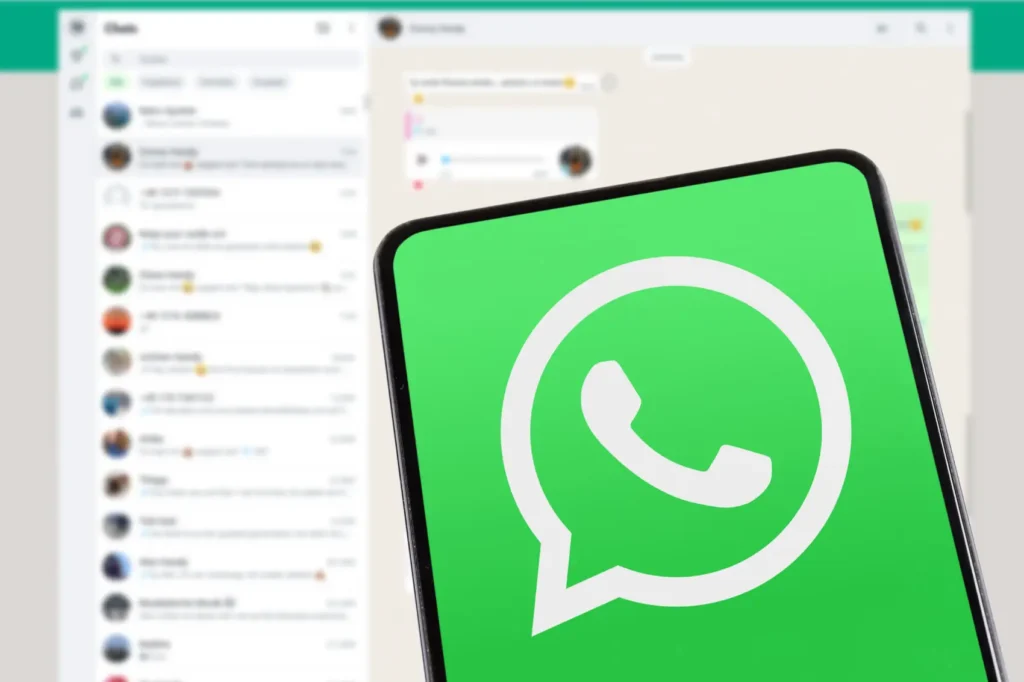 tipos de golpes pelo whatsapp​ - logotipo do WhatsApp enviando mensagens em um telefone celular e computador desktop